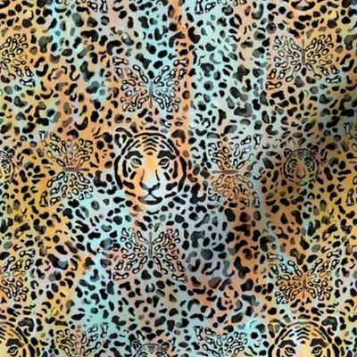 Brown and Teal - Howling Beauty - An Abstract Tiger and Butterflies Animal Print | Small scale ©designsbyroochita light