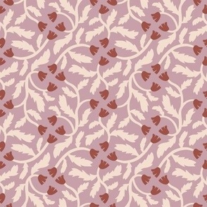 swirling  flower vines lavender and maroon 4x4