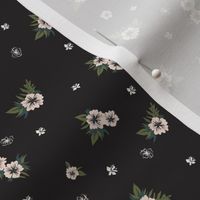 Vintage Floral Ditsy Black Retro Flowers - Small