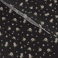 Vintage Floral Ditsy Black Retro Flowers - Small