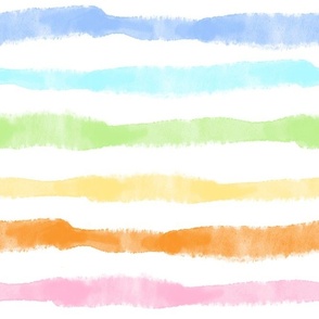 Large Scale Chunky Watercolor Stripes in Pastel Rainbow Colors