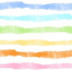 Medium Scale Chunky Watercolor Stripes in Pastel Rainbow Colors