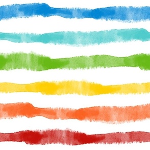 Large Scale Chunky Watercolor Stripes in Bright Rainbow Colors