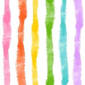 Large Scale Chunky Vertical Watercolor Stripes in Candy Rainbow Colors