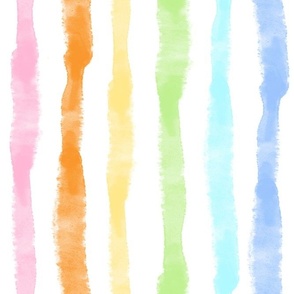 Large Scale Chunky Vertical Watercolor Stripes in Pastel Rainbow Colors