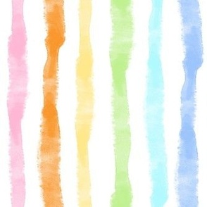 Medium Scale Chunky Vertical Watercolor Stripes in Pastel Rainbow Colors