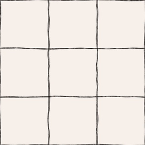 Big scale thin lines watercolor grid. Simple minimalistic grid. Off white and black. Thin lines. Modern minimalism.
