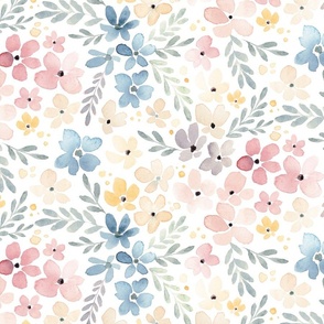 DITSY FLORAL FADED BLUE PINK ON WHITE LARGE
