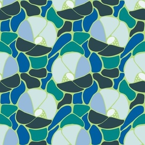 Blue and green mod block print floral