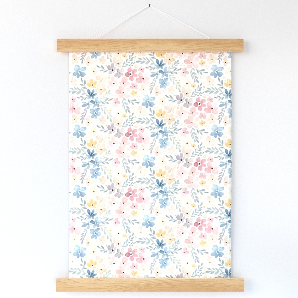 DITSY FLORAL FADED BLUE PINK ON WHITE-MEDIUM