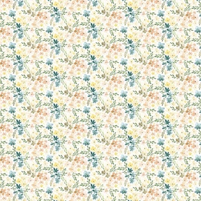 DITSY FLORAL AQUA FLOWERS ON WHITE-SMALL