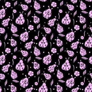 Doodle Art || Block Print  Cute Ladybugs Insect Ladybirds || black and pink beetles