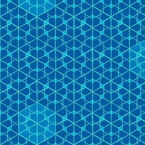 Geometric isometric hexagons geospace - monochromatic blue - half scale