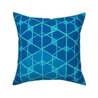 Geometric isometric hexagons geospace - monochromatic blue - large scale