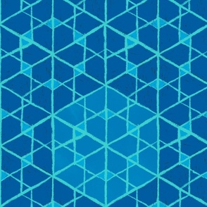 Geometric isometric hexagons geospace - monochromatic blue - large scale