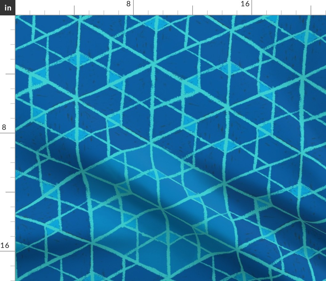 Geometric isometric hexagons geospace - monochromatic blue - large scale