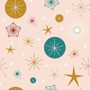 Atomic Snow and Star Bursts on Peach MEDIUM (10.5x10.5)