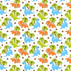 Green, Blue, and Orange Dinosaurs with Palm Trees