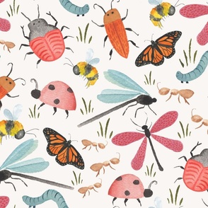 Watercolor doodlebugs - bugs and insects in bright colours for outdoorsy kids and critter fans