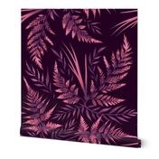 Watercolor Fern Leaves - Purple - LARGE