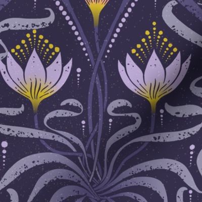 (large 12x12in) Crocus Garden in Purple / Art Nouveau /Purple Background/ large scale / see collections  
