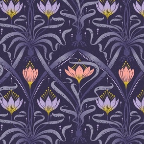 (large 12x12in) Crocus Garden in Purple / Art Nouveau /Purple Background/ large scale / see collections  