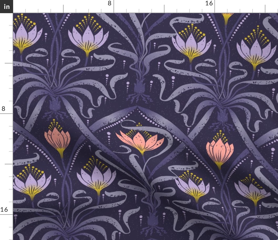 (large 12x12in) Crocus Garden in Purple / Art Nouveau /Purple Background/ large scale / see collections  