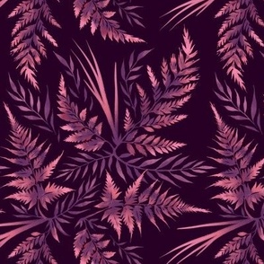 Watercolor Fern Leaves - Purple - SMALL