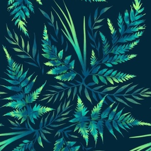 Watercolor Fern Leaves - Emerald Green