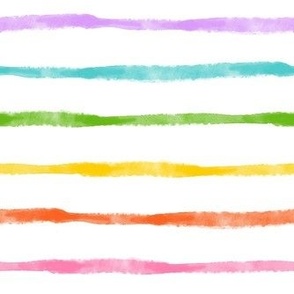 Medium Scale Simple Watercolor Horizontal Stripes in Candy Rainbow Colors