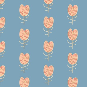Modern  beige and pink tulip bloom on a grey-blue background - half drop small
