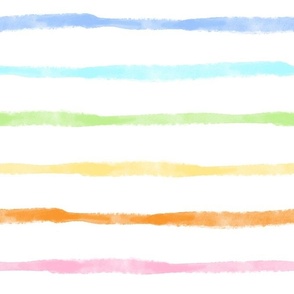 Large Scale Simple Watercolor Horizontal Stripes in Pastel Rainbow Colors