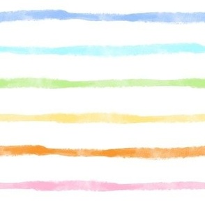 Medium Scale Simple Watercolor Horizontal Stripes in Pastel Rainbow Colors