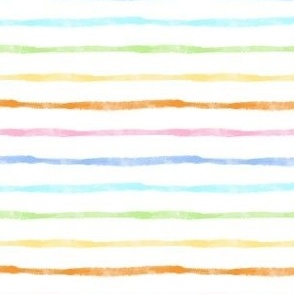 Small Scale Simple Watercolor Horizontal Stripes in Pastel Rainbow Colors
