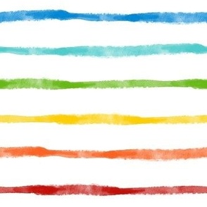 Medium Scale Simple Watercolor Horizontal Stripes in Bright Rainbow Colors