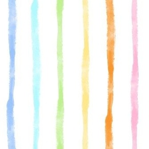 Medium Scale Simple Watercolor Vertical Stripes in Pastel Rainbow Colors