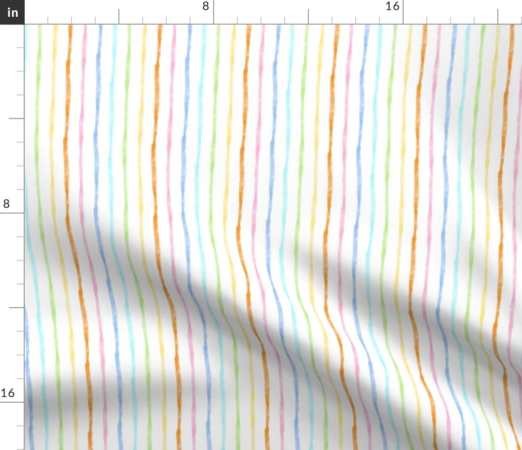 Small Scale Simple Watercolor Vertical Stripes in Pastel Rainbow Colors