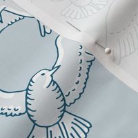seagulls, kites and clourds on light blue | large