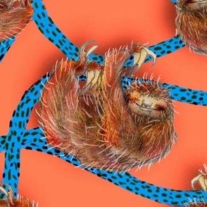 Funny Sloths hanging out peach fuzz orange and blue |  big 18in