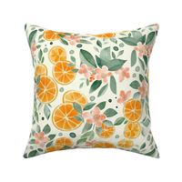 14" magical cute abstract and hand painted orange and lime pattern with flowers and leaves
