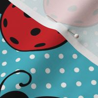 Large Scale Ladybug Pickleballs on Aqua Blue Polkadots