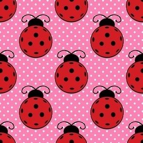 Medium Scale Ladybug Pickleballs on Pink Polkadots