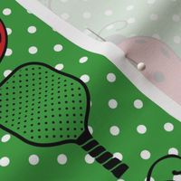 Large Scale Ladybug Pickleballs and Paddles on Green Polkadots
