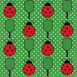 Large Scale Ladybug Pickleballs and Paddles on Green Polkadots