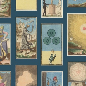 Vintage French Tarot Cards Blue Background