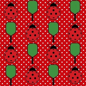 Large Scale Ladybug Pickleballs and Paddles on Red Polkadots