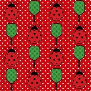 Medium Scale Ladybug Pickleballs and Paddles on Red Polkadots