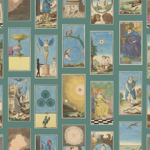 Vintage French Tarot Cards Turquoise Background