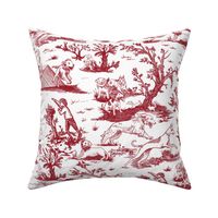 Large Dog Park Toile de Jouy, Red and White
