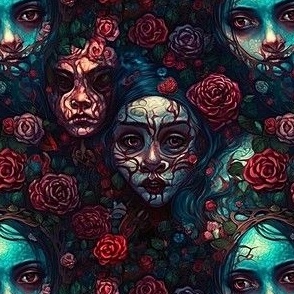 Creepy Goth Girl in Roses 